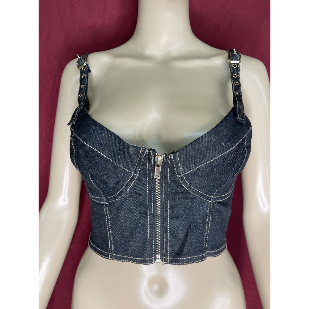 Say What Dark Wash Denim Zip Bustier Large NWT